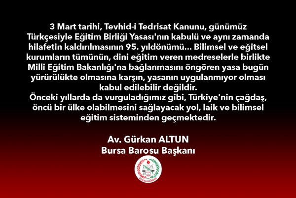 Hilafetin kaldırılması ve eğitim birliği yasasının kaldırılmasının yıldönümü